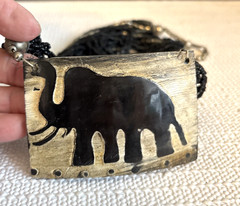 Vintage African Tribal Ethnic Boho Carved Elephant Multi Chain Bead Necklace
