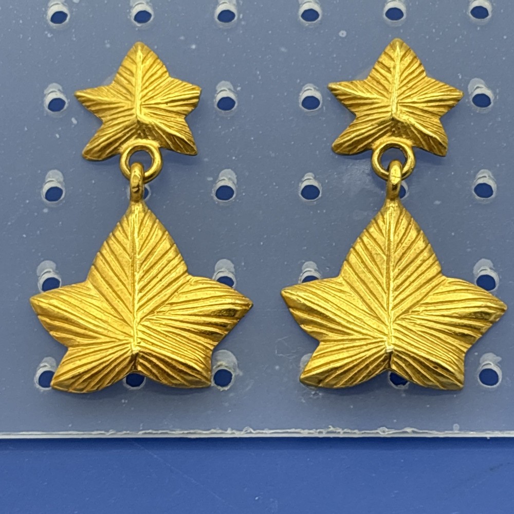 Vintage Anne Klein Gold Tone Ivy Leaf Dangle Earrings Signed AK 1.5”