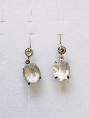 Vintage Sterling Silver 925 Screw Back Earrings Oval Crystal Drop Rhinestone