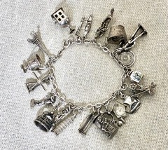 Vtg 800 Silver Charm Bracelet 900 Charms Travel Italy Europe Gondola Eiffel 50g