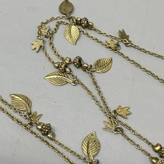 VTG Cookie Lee Gold Tone Necklace Leaf Fringe Charms Long Designer 42″