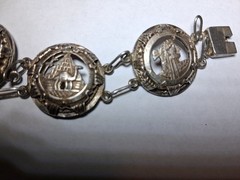 Vintage Egyptian Revival Silver Bracelet. Circular Panels Ornate Egyptian Motifs