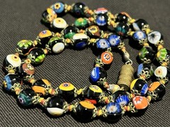 VTG Venetian Colorful Millefiori Glass Beads Knotted Choker Necklace 5mm x 17.5″