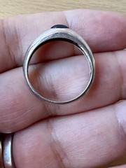 VINTAGE BLUE SPINEL CABOCHON FLUSH SET GYPSY STYLE RING 925 STERLING SILVER