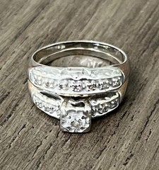 1960s 14k White Gold Diamond Wedding Band Set-Size 6.5, 3.9 Grams, .33 TCW