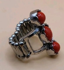 Vintage 3 Red Lucite Faux Stone Stretch Ring Silver tone One Size Fits All