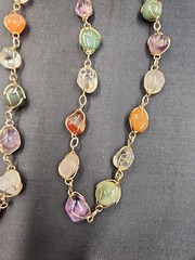 Vintage 1960s Caged Gemstone Necklace Bracelet Set Wire Wrapped Tumbled Boho MCM