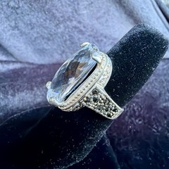 Vtg Sterling Silver Ring .925 Sz 6.5 Marquis Clear Stone Cocktail Statement