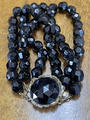 Vintage Black Faceted Glass Bead Necklace & Bracelet. MC. 150g