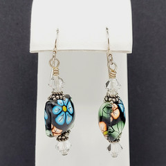 Polymer Clay Puffed Pillow Mold Colorful Floral 925 Silver Hook Pierced Earrings