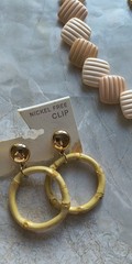 Vintage 80s Necklace & Earrings Pastel Peach Ivory Acrylic Enamel Bamboo