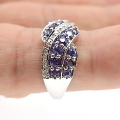 Classic 14k Solid White Gold Natural Tanzanite and Diamond Band Ring Size 7