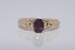 Vintage Circa 1990s 14k Gold Natural Diamond And Oval Cut Tourmaline Ring