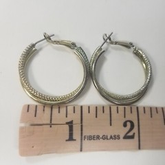 Vintage Textured Hoop Pierced Earrings 1.25”