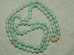 Vintage 30” TRIFARI Faux Jade Green Hand Knotted Acrylic Bead Necklace