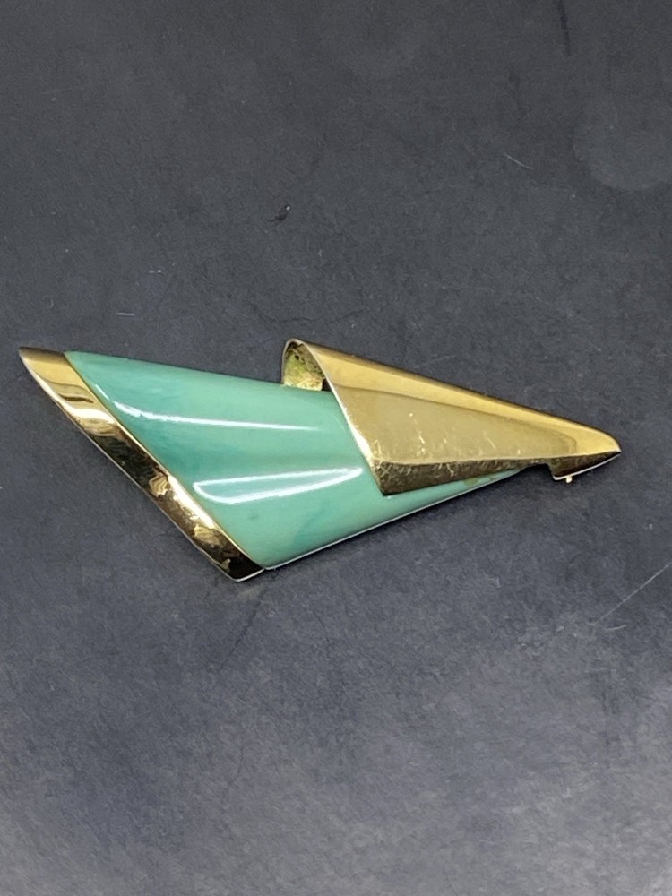 Givenchy Vintage Brooch Pin Green Stone Gold Setting 1979 New York Paris