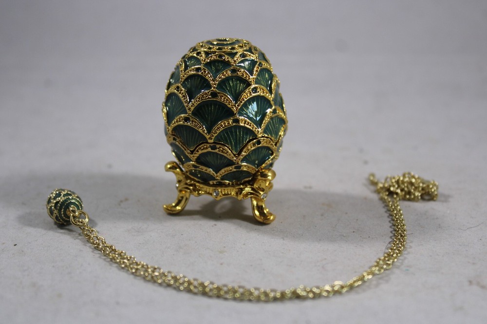 Vintage STAUER Egg Trinket Box with Matching Pendant Necklace