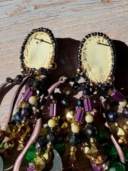 VTG Colorful Party Earrings Statement Retro Dangle Beaded Pierced 80s