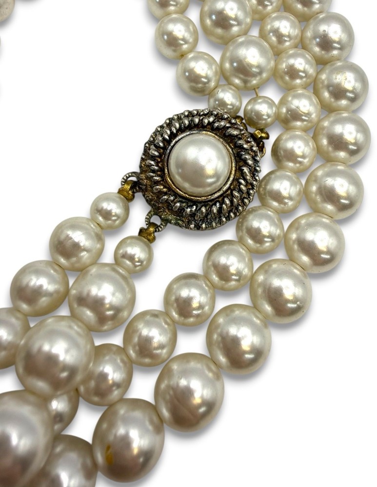 Vintage 50s 60s Japan Faux Pearls Graduated Double Strand Necklace 7mm 9mm 26.5”