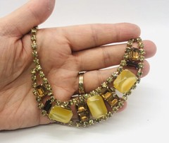 Wide JULIANA Delizza & Elster Rhinestone Necklace Cat’s Eye Vintage Jewelry