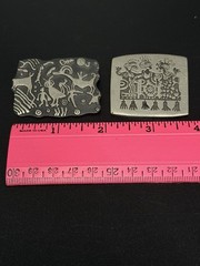 Set of 2 Vintage ALICE NEELY Signed Urban Fetish Brooch Petroglyph Figure Pins
