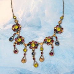 Vintage VCLM Nordstrom Victorian Style Rhinestone Bib Necklace Flowers Blu02-2