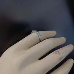 Vintage Silver Turquoise Inlay Ring Modernist Thin Band Signet Mexico Mosaic 925