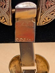 Vintage Toledo Damascene Bracelet Gold Black Silver Inlay W/ Safety Chain