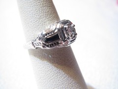 ART NOUVEAU 18K WHITE GOLD DIAMOND & SAPPHIRE ANTIQUE FILIGREE RING – SZ 4 1/2