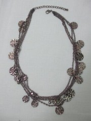 Vintage Necklace Small Dangling Circle Medallions Hanging on Chain Bronze Metal