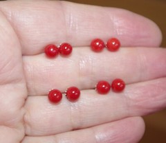 RARE ITALIAN SARDINIA 14K CALIBRATED RED CORAL 5.5 MM BALL FANCY STUD EARRINGS