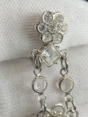 Vtg Silvertone Rhinestone Chandelier Flower Dangle Drop Clip On Estate Earrings