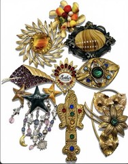 Vintage Lot 9 Glass Rhinestone Glam Statement 30’s-80’s Glass Brooches RESALE