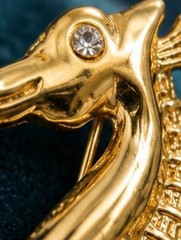 Vintage Monet Gold Tone Seahorse Brooch Rhinestone Eye Nautical Coastal Beach