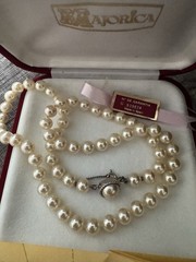 Vintage 1986 Majorica Pearl Necklace Sterling Silver Clasp, 22 Inch Original Box