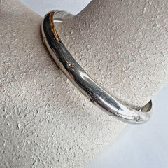 Vintage 925 Sterling Silver Hinged Bangle Bracelet Flush Set Crystal Accent