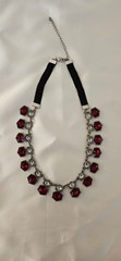 Red Ruby Rhinestone / Silver tone Necklace