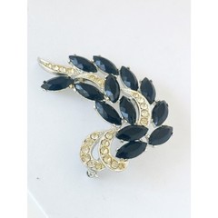 Vintage Sarah Coventry Brooch Vienna Nights Black Rhinestone Pin Leaf Shaped