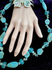 Vintage Butterfly Bracelet W/ Abalone Shell & Turquoise & Lucite Necklace