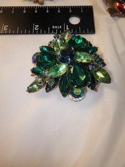 Vintage Green Rhinestone Floral Cluster Brooch Emerald Green Statement Pin