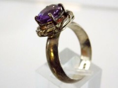 Sterling Silver Oval Cut Amethyst Ring 925 Braid Edge Motif Size 8.25 7.8g