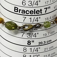 Glass Bead Bracelet Antique Gold Tone Green Yellow Brown Faux Pearl Acrylic 7.25