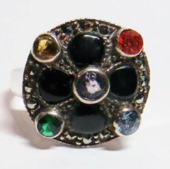 Sterling 925 Silver Ladies Ring Orange Yellow Green Blue Black Stone Size 7.75