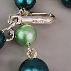 Vintage Beaded Necklace Green Triple Layered Acrylic Japan Choker 16″