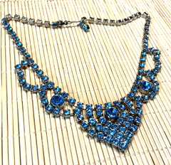 Vintage Necklace Silver Tone Ice Blue Rhinestone Sparkly Choker Lot 100D