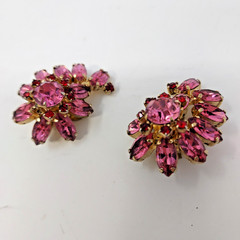 Vintage La Rel Rhinestone Clip Earrings Pink Red Climber Signed MCM 1.25″