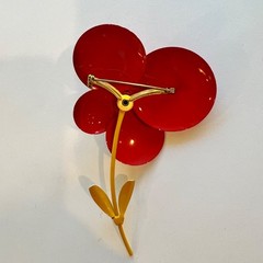 Vintage LARGE, RARE & NICE! 1960s Enamel Flower Brooch Pin in Red Brown Yellow