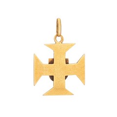 Antique Portuguese Medallion 19k Yellow Gold Cross of Christ Red Enamel Jewelry