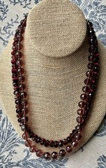 Vintage Beaded Plum Burgundy Glass Crystal Layered Silver Jeweled Clasp Necklace