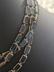 Vintage Multi Strand Czech Glass Tile Bead Necklace Earring Set Rectangle Teal